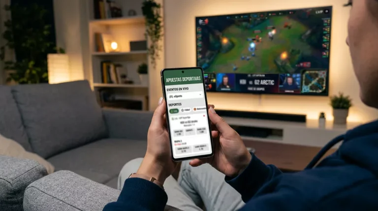 Usuario consultando una app de apuestas deportivas en un smartphone con interfaz en español