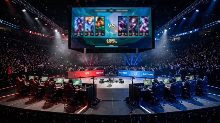 Enfrentamiento internacional entre equipos de LCK y LPL en el escenario del campeonato mundial