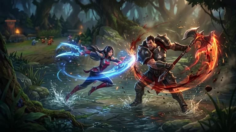Choque de campeones en la fase temprana de partida profesional de League of Legends