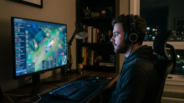 Espectador siguiendo una retransmisión de League of Legends en Twitch desde el ordenador